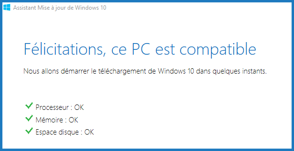 assistant mise à jour Windows 10 compatibilité