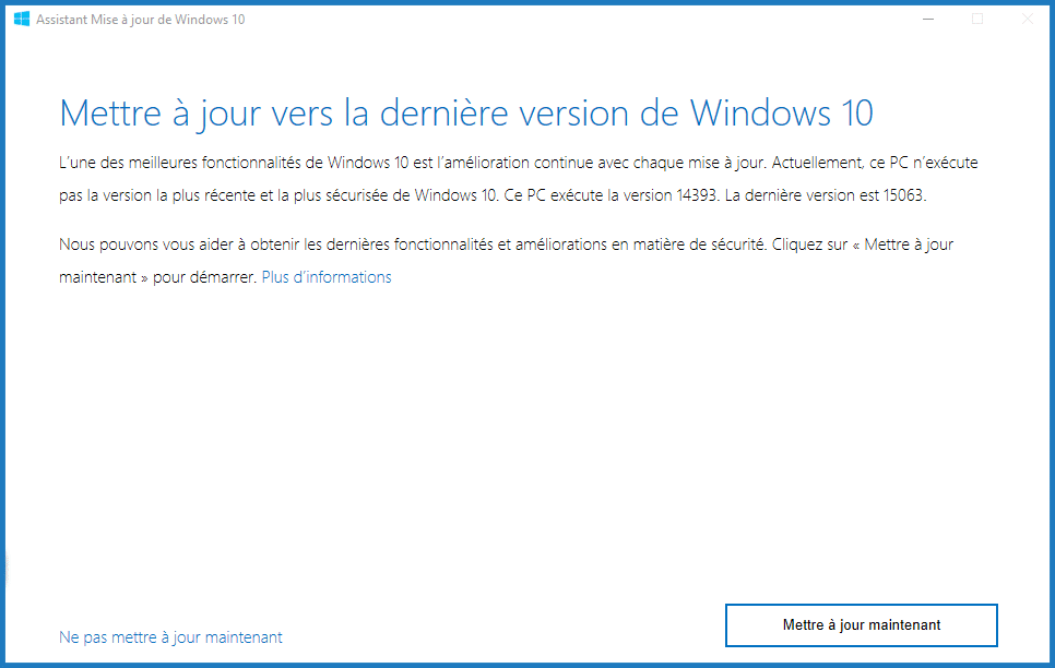 assistant de rechargement de mise à jour Windows 10