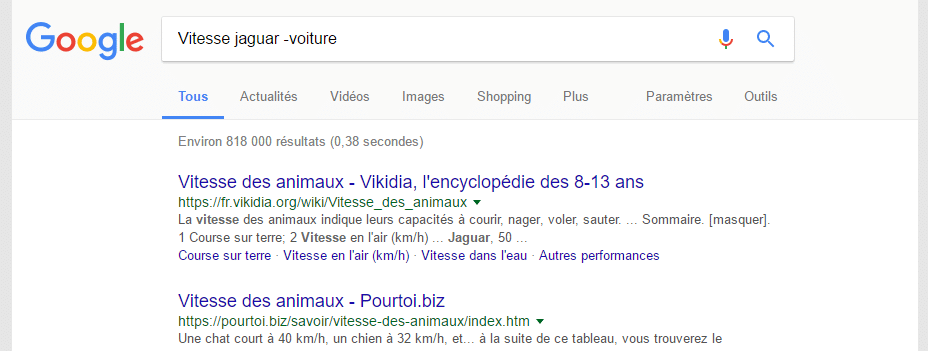 exclure mot recherche google