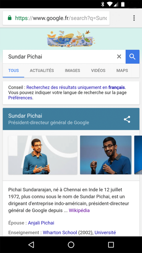 Le moteur de réponse Google propose des biographies sur des personnalités