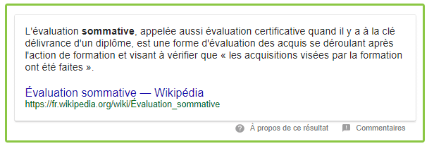 Définition d'un mot depuis la source Wikipédia avec le moteur de réponse Google