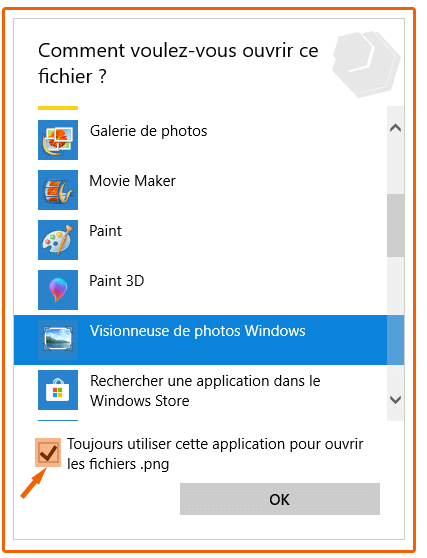 Choisir l'application qui par défaut ouvrira votre fichier photo