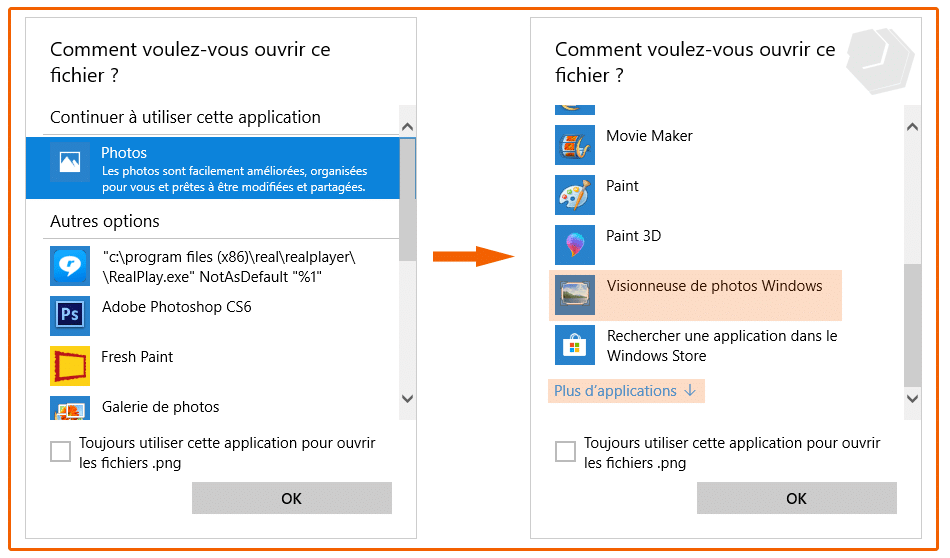 choisir le programme, logiciel ou application qui va ouvrir le fichier