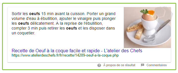 temps de cuisson d'un œuf à la coque afficher par le moteur de réponse