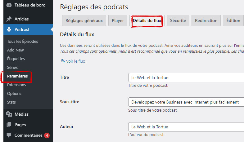 Remplir les détails de votre flux sur Seriously simple podcasting