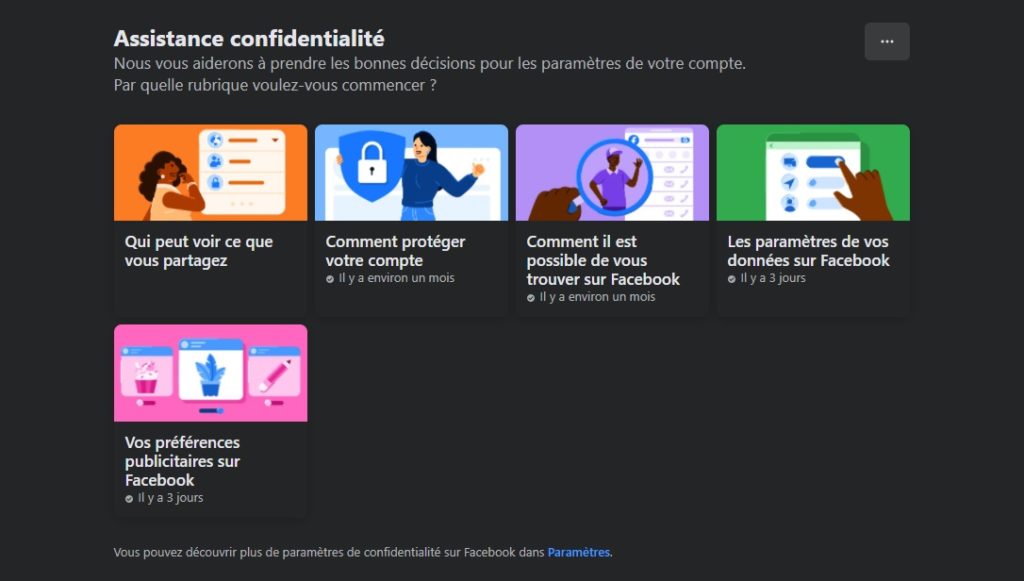 Aperçu de l'assistance confidentialité de Facebook