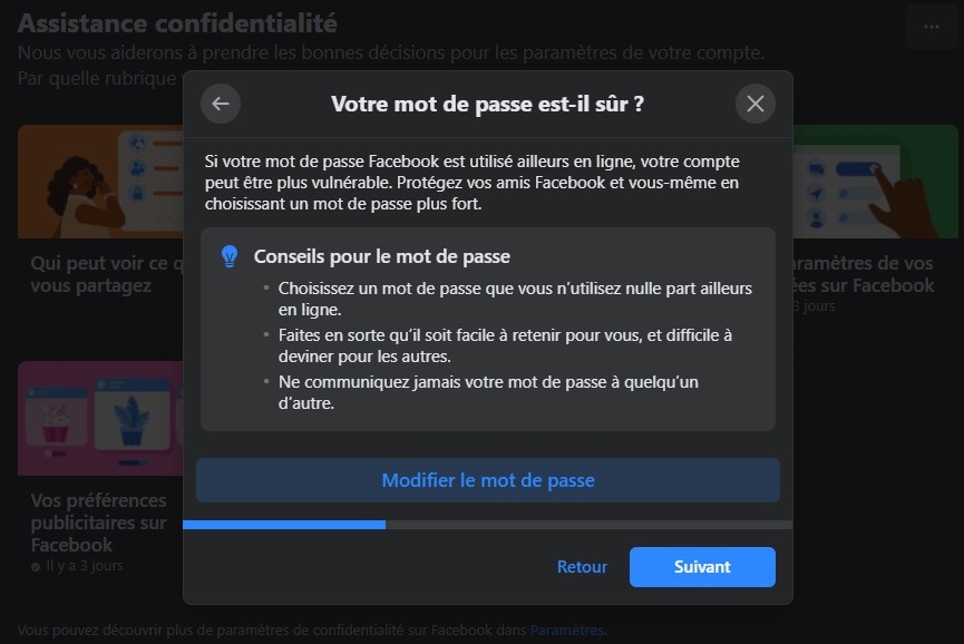 Espace confidentialité permettant de modifier votre mot de passe